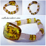 Pulsera ajustable de ámbar con cuarzo (Mod. 0738)