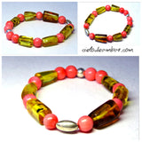 Pulsera ajustable de ámbar con imitación coral (Mod. 07315)