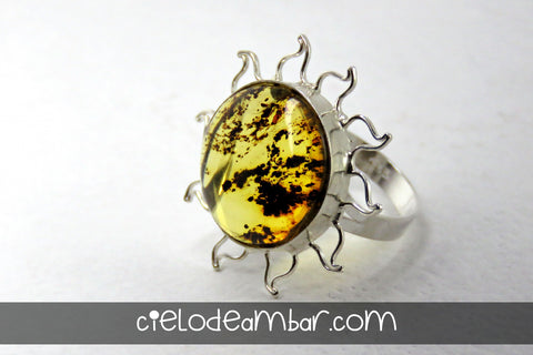 Anillo de ámbar musgoso en forma de sol (Mod. 0085)