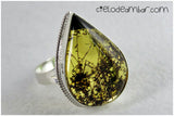Anillo de ámbar musgoso en forma de gota (Mod. 0086)